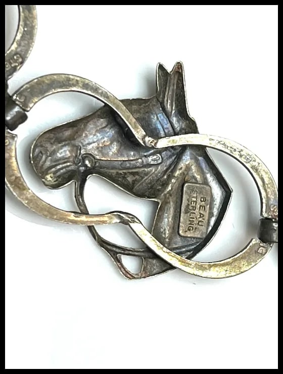 Vintage Signed BEAU Five Horse Equestrian Sterling Silver Bracelet - 6