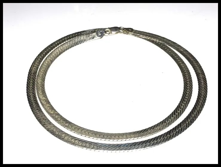 Vintage Sterling Silver Flat Herringbone Chain Necklace - 2