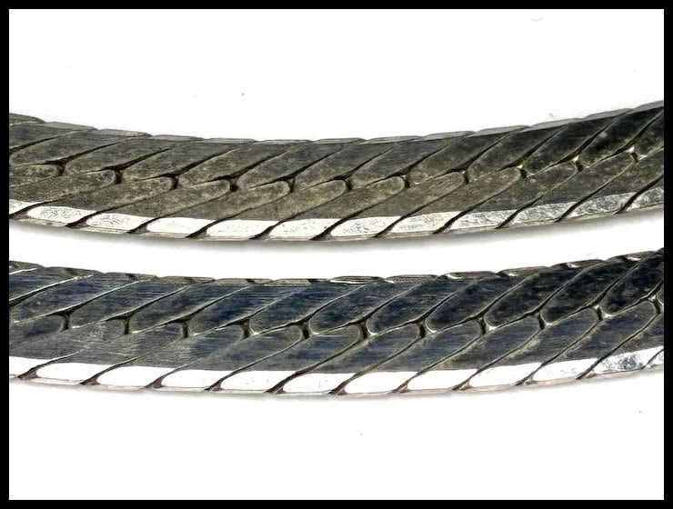 Vintage Sterling Silver Flat Herringbone Chain Necklace - 3