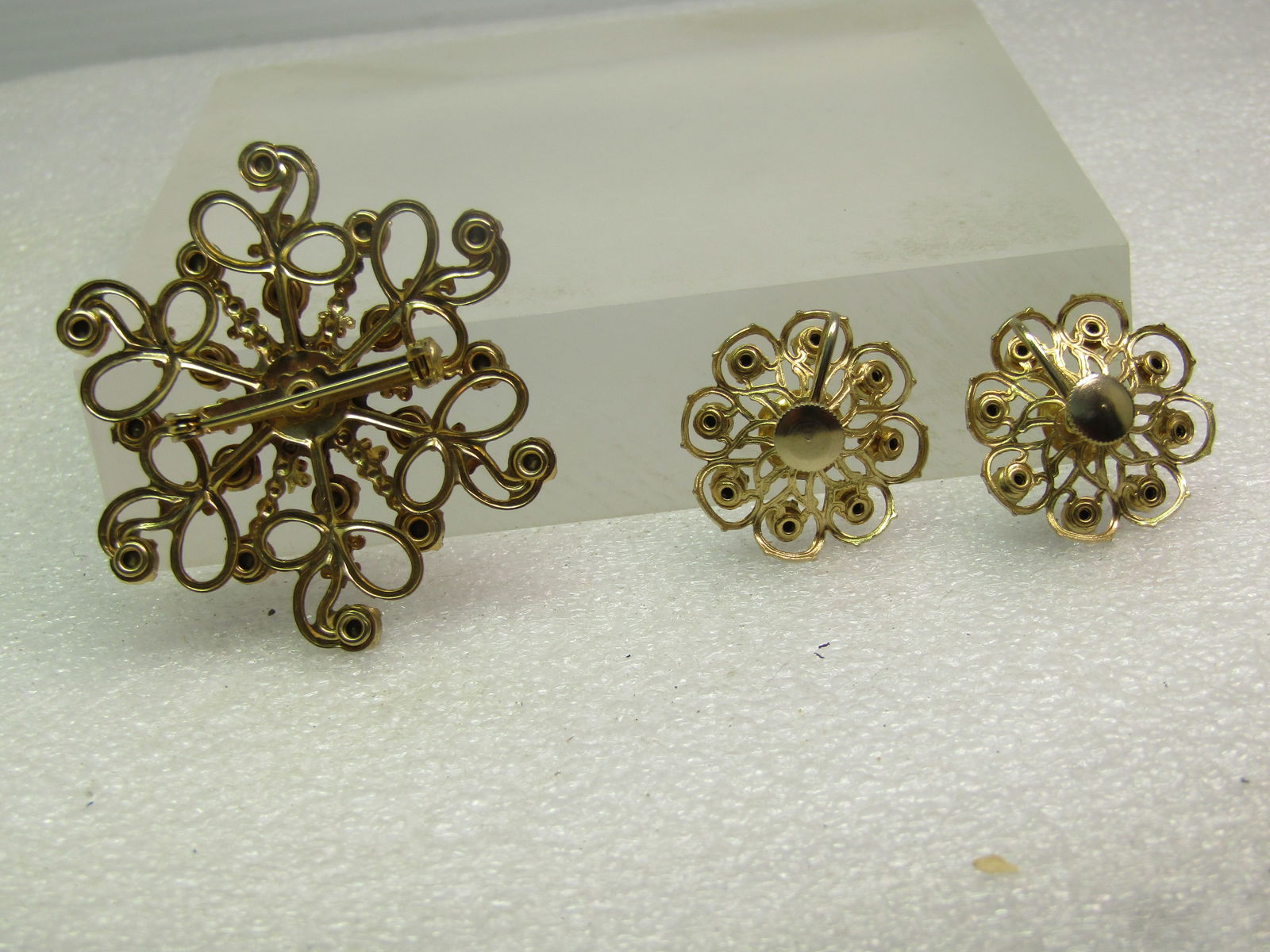 Vintage Peacock AB Rhinestone Brooch & earrings Set, 1940's-1960's, Screwback - 5