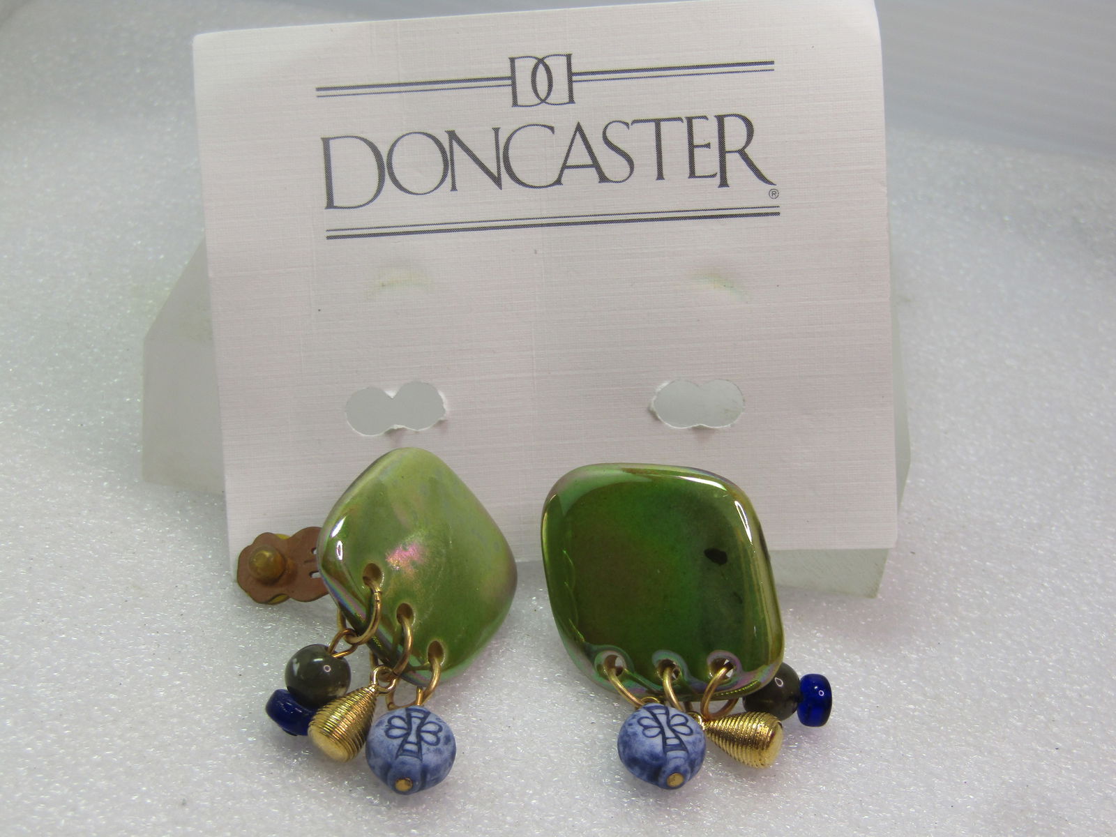 Vintage DonCaster Ceramic Dangling Earrings, Clip, on Card., 1990's - 6