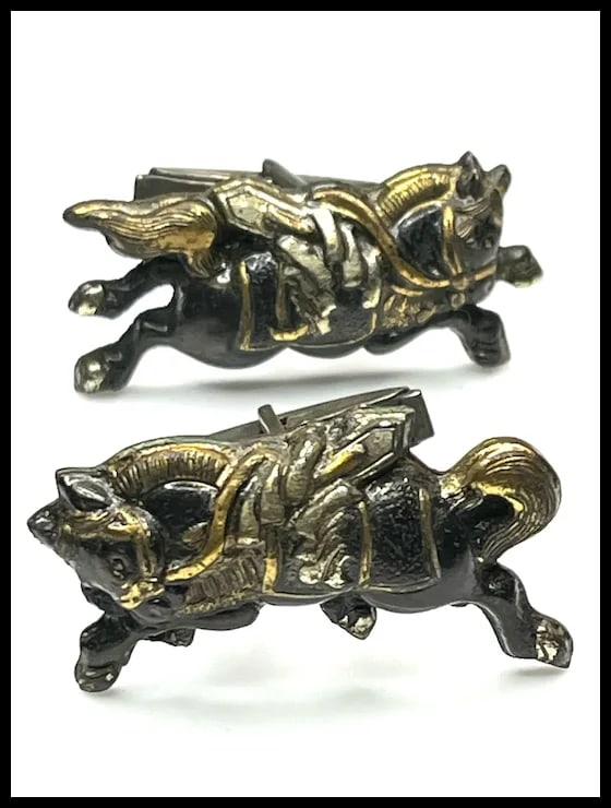 Vintage Japanese Menuki Katana Sterling Silver Warrior Horse Cufflinks - 2