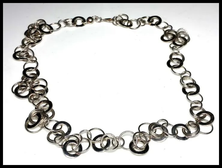 Vintage Sterling Silver Circle Link Extra Long Necklace - 4