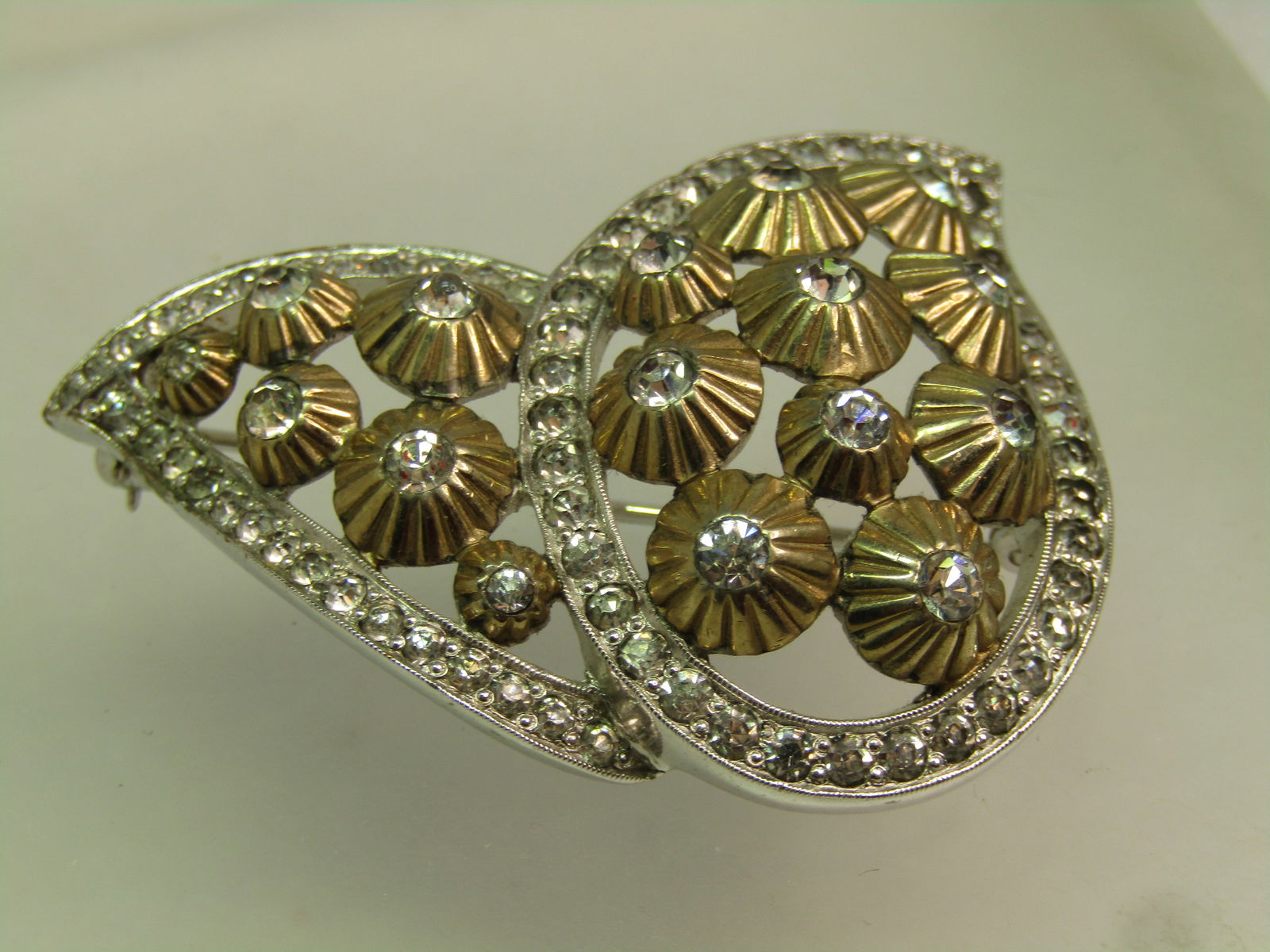 Vintage Jomaz Two-Tone Winged Brooch, Rhinestones, 1940's-1950's - 2