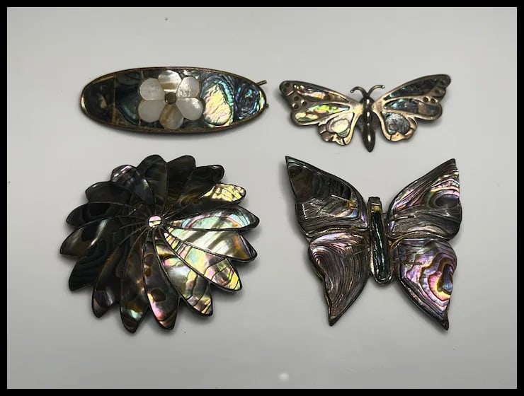 Vintage Sterling Silver Abalone Barrette and Brooches - 2