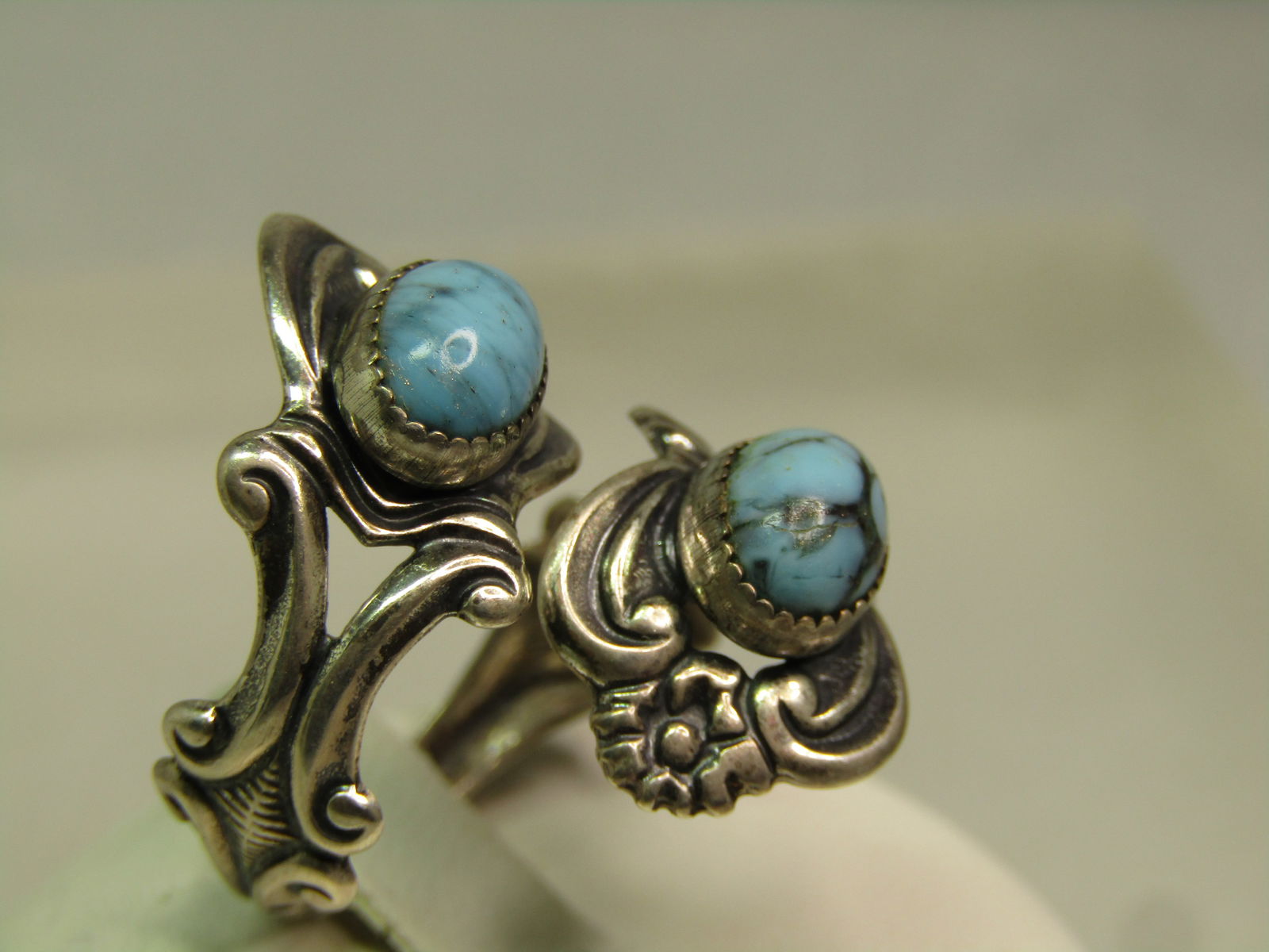 Vintage Sterling Faux Turquoise Wrapped Ring, Beau Sterling, Sz.6-9, 1960's-1970's - 2