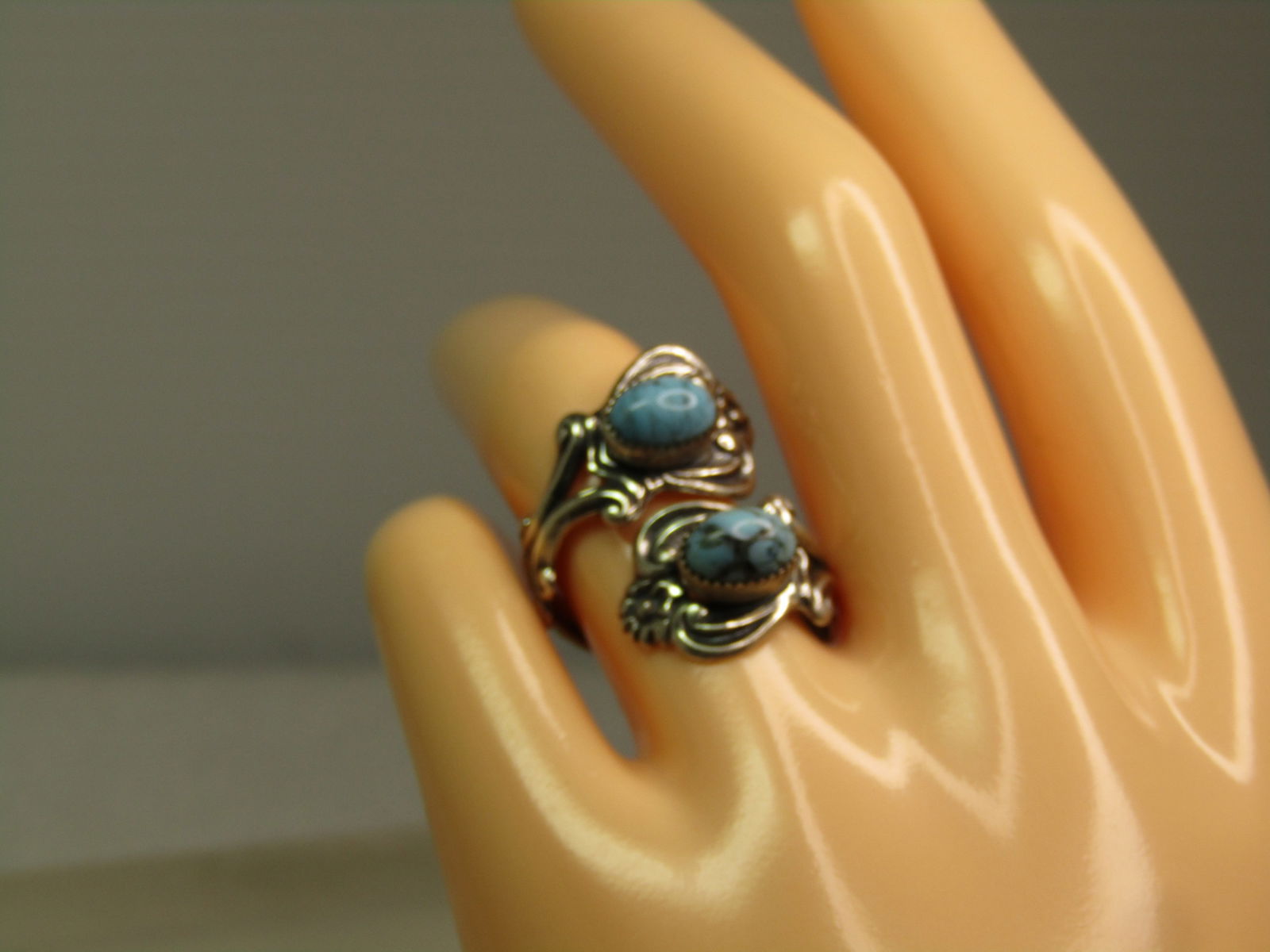 Vintage Sterling Faux Turquoise Wrapped Ring, Beau Sterling, Sz.6-9, 1960's-1970's - 6