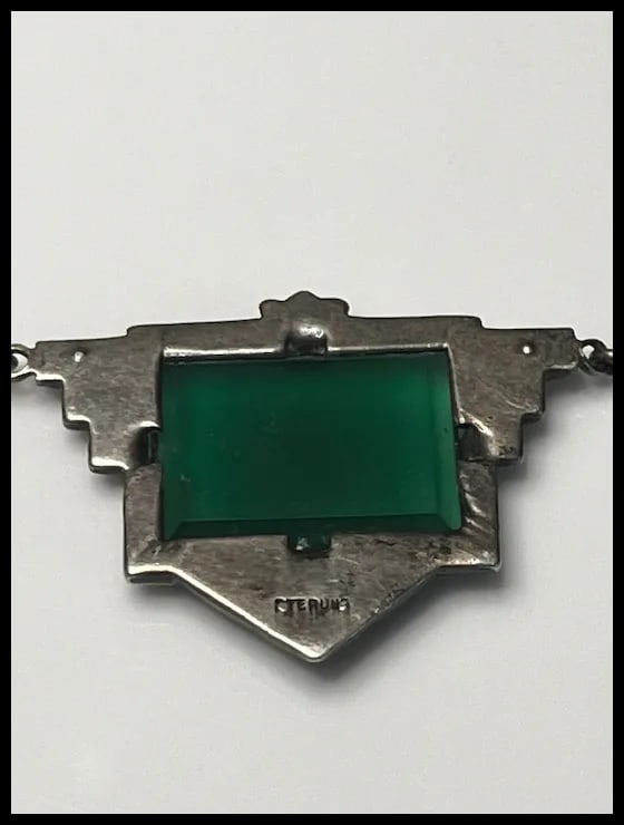 Vintage Art Deco Emerald Green Marcasite Necklace - 4