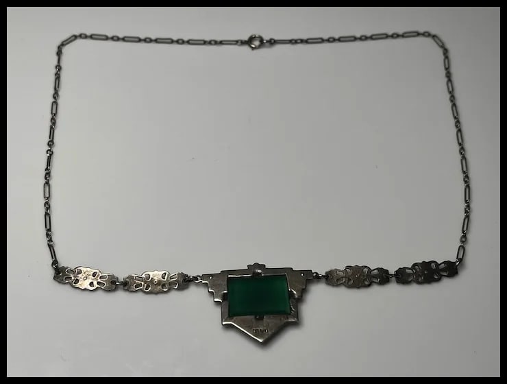 Vintage Art Deco Emerald Green Marcasite Necklace - 6
