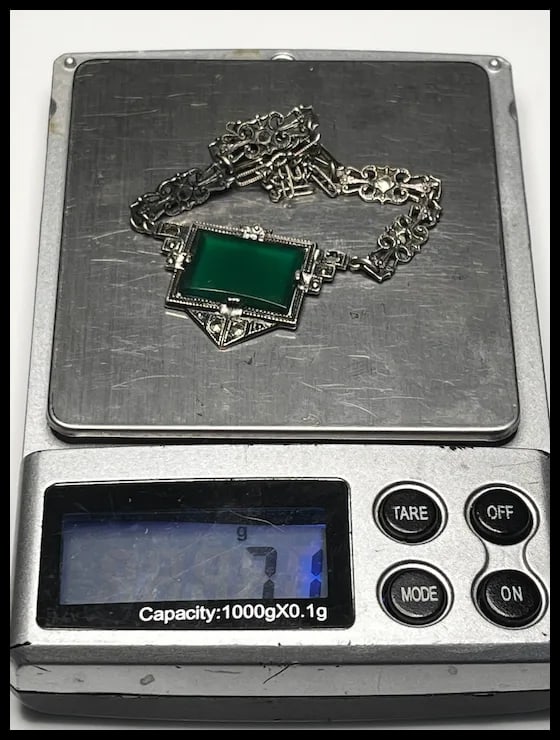 Vintage Art Deco Emerald Green Marcasite Necklace - 7