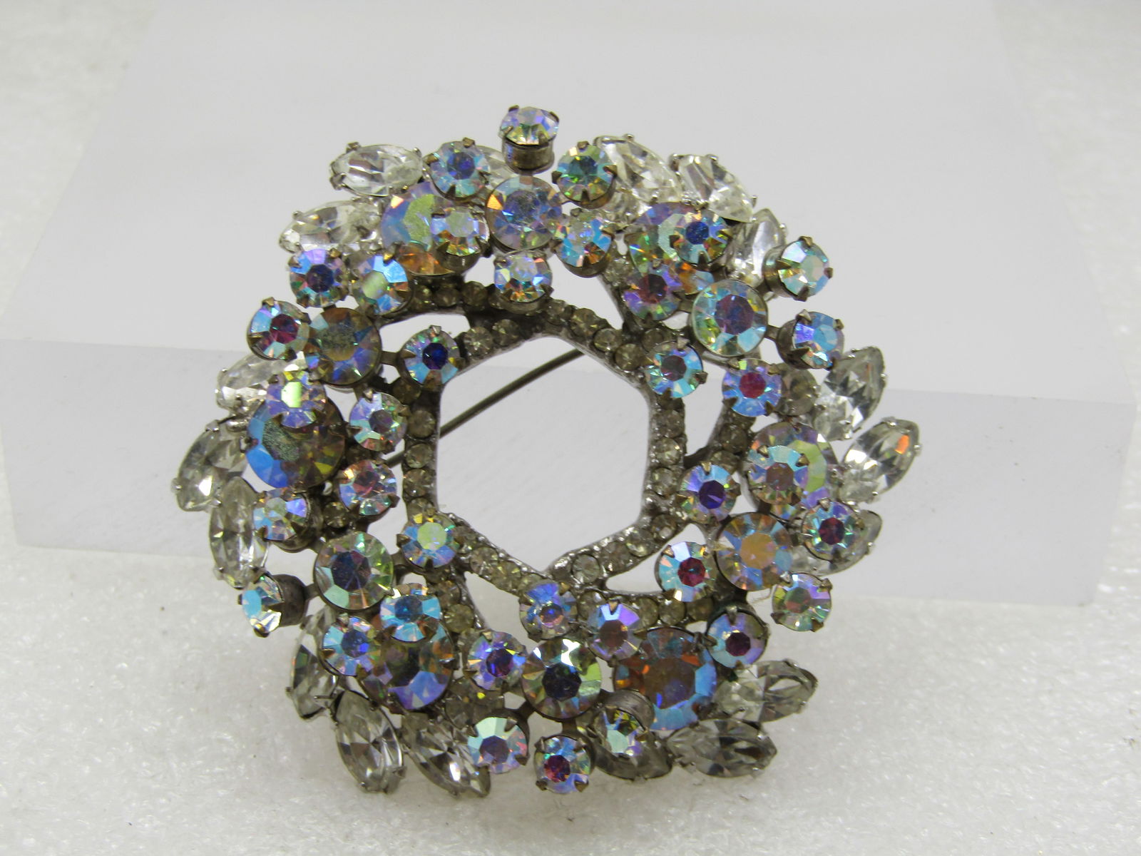 Vintage Rhinestone Tiered Statement Brooch, 2.5", 1940's - 5