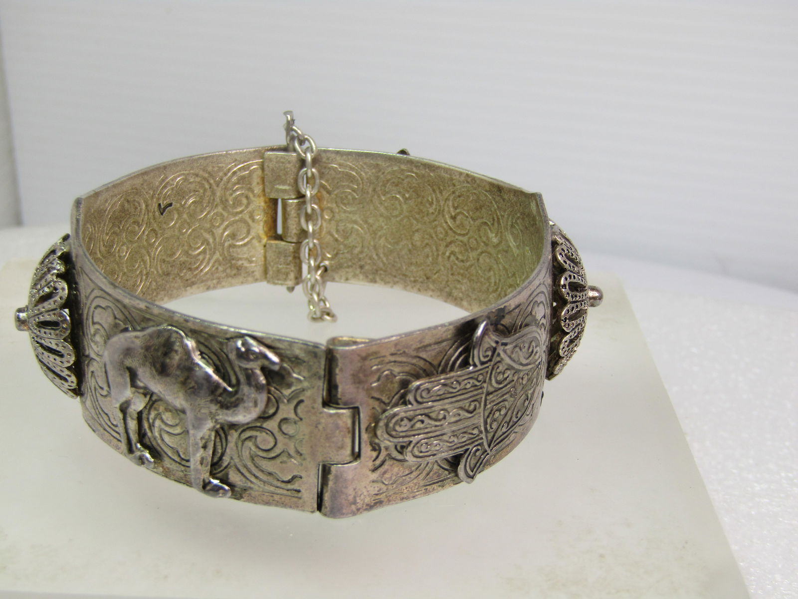 Vintage Hinged Hand of Fatima Bangle Bracelet, Pin Clasp, Middle East, 1950's-1960's, 7" - 2