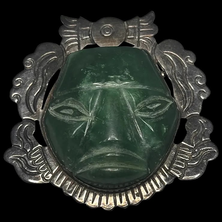 Vintage TAXCO 925 Sterling Silver and Carved Stone Pendant (1 of 10)