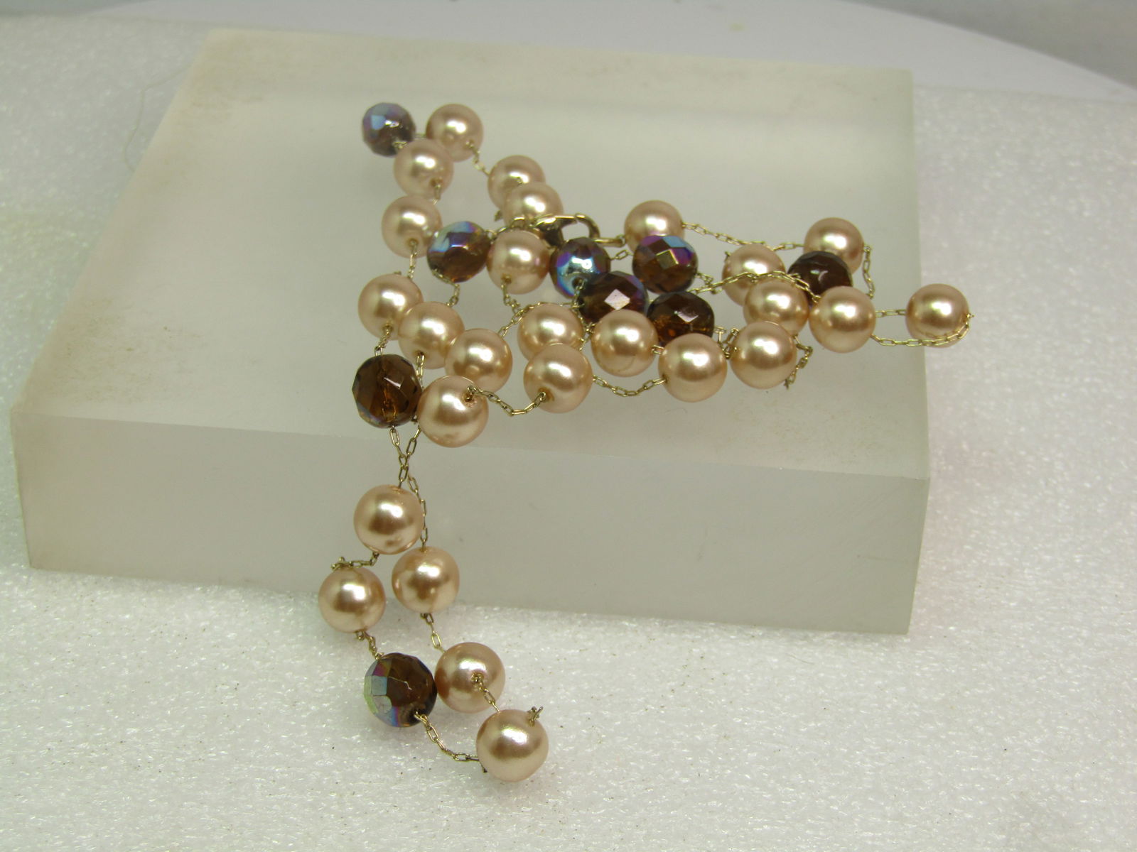 Vintage Blush Pearl & AB Crystal Necklace, 30", 1980's-1990's - 6