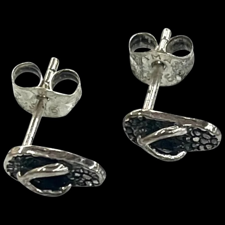 Estate Sterling Silver Flip Flop Earring Studs - 2