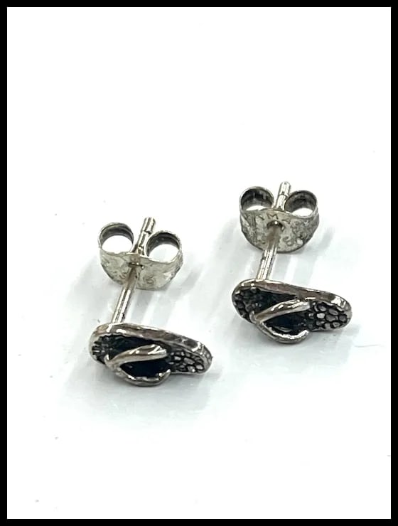 Estate Sterling Silver Flip Flop Earring Studs - 3