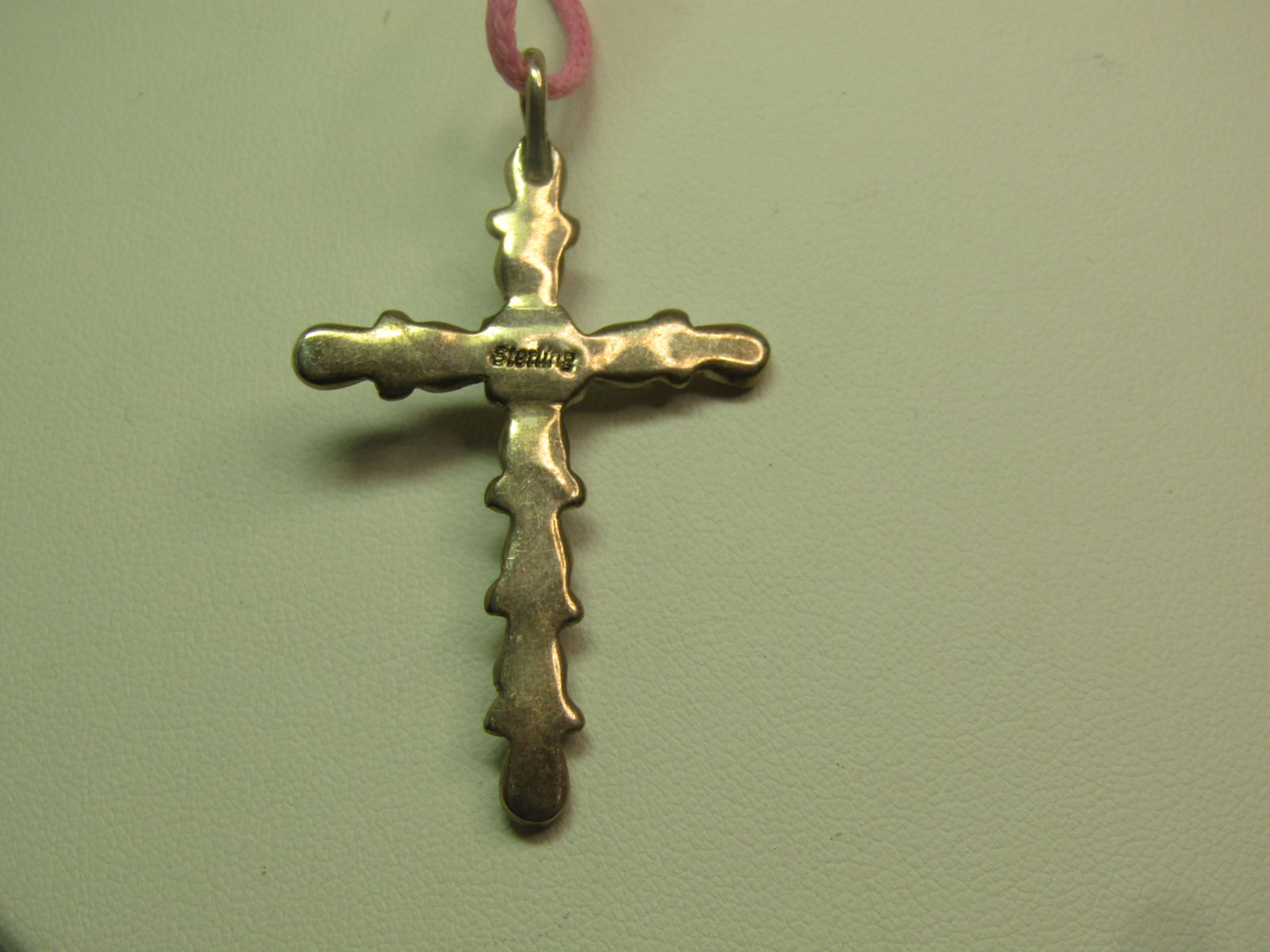 Vintage Sterling Pink MOP Cross Pendant, Pink Cord Necklace, 18"-20", 1980's-1990's, Southwestern - 5