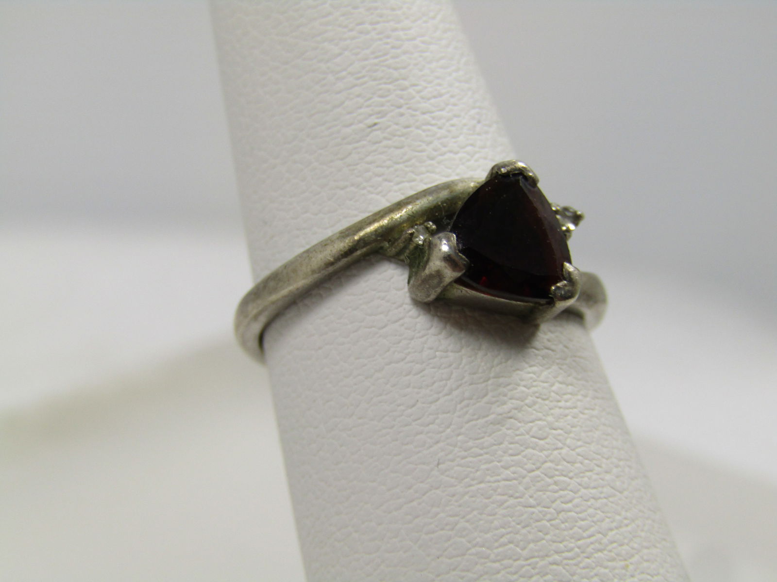 Vintage Sterling Garnet Diamond Ring, Sz. 7.25, 1980's - 4