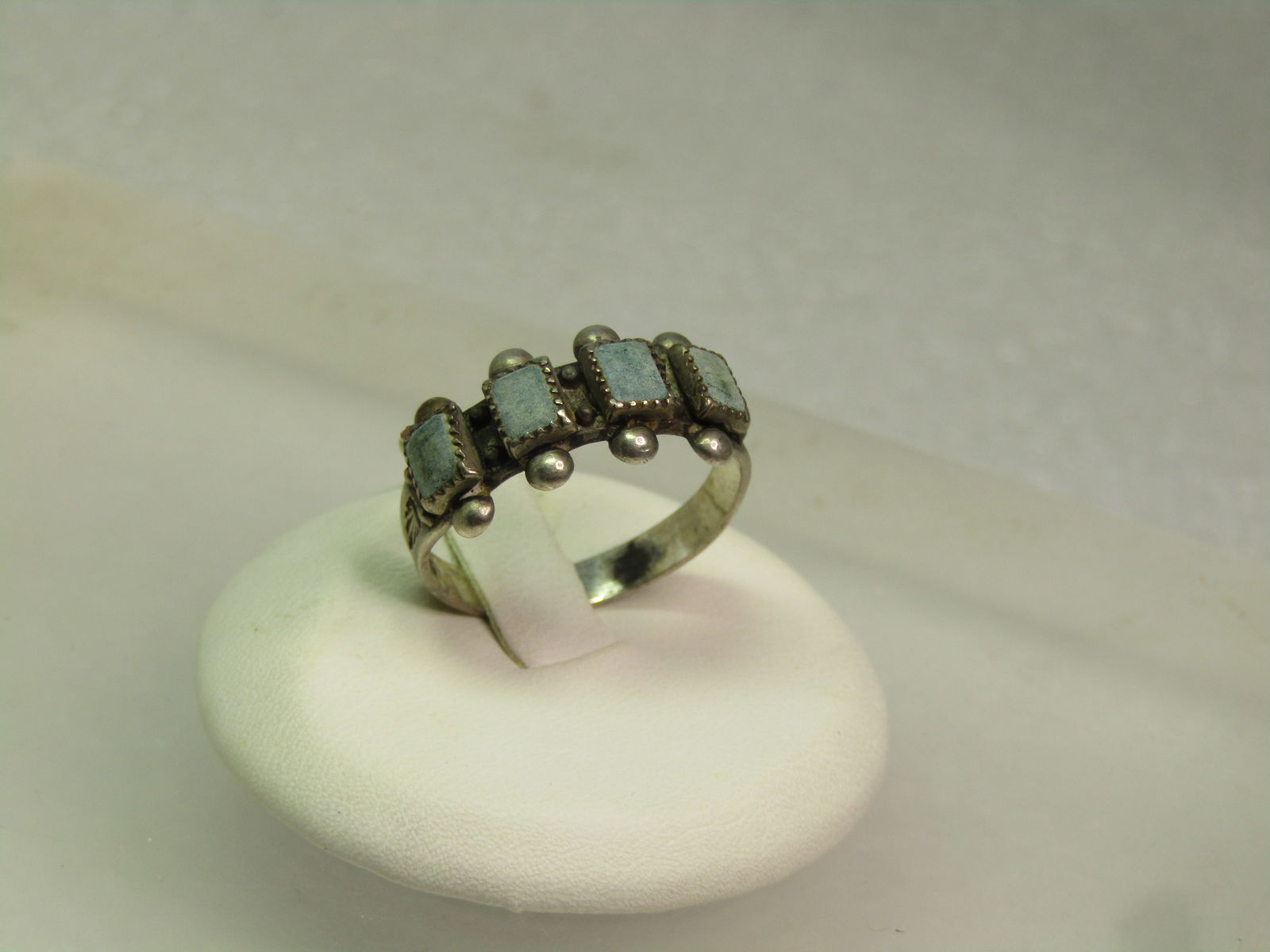 Vintage Sterling Southwestern Green Stone Ring, Sz. 8, 1960's-1970's (1 of 8)