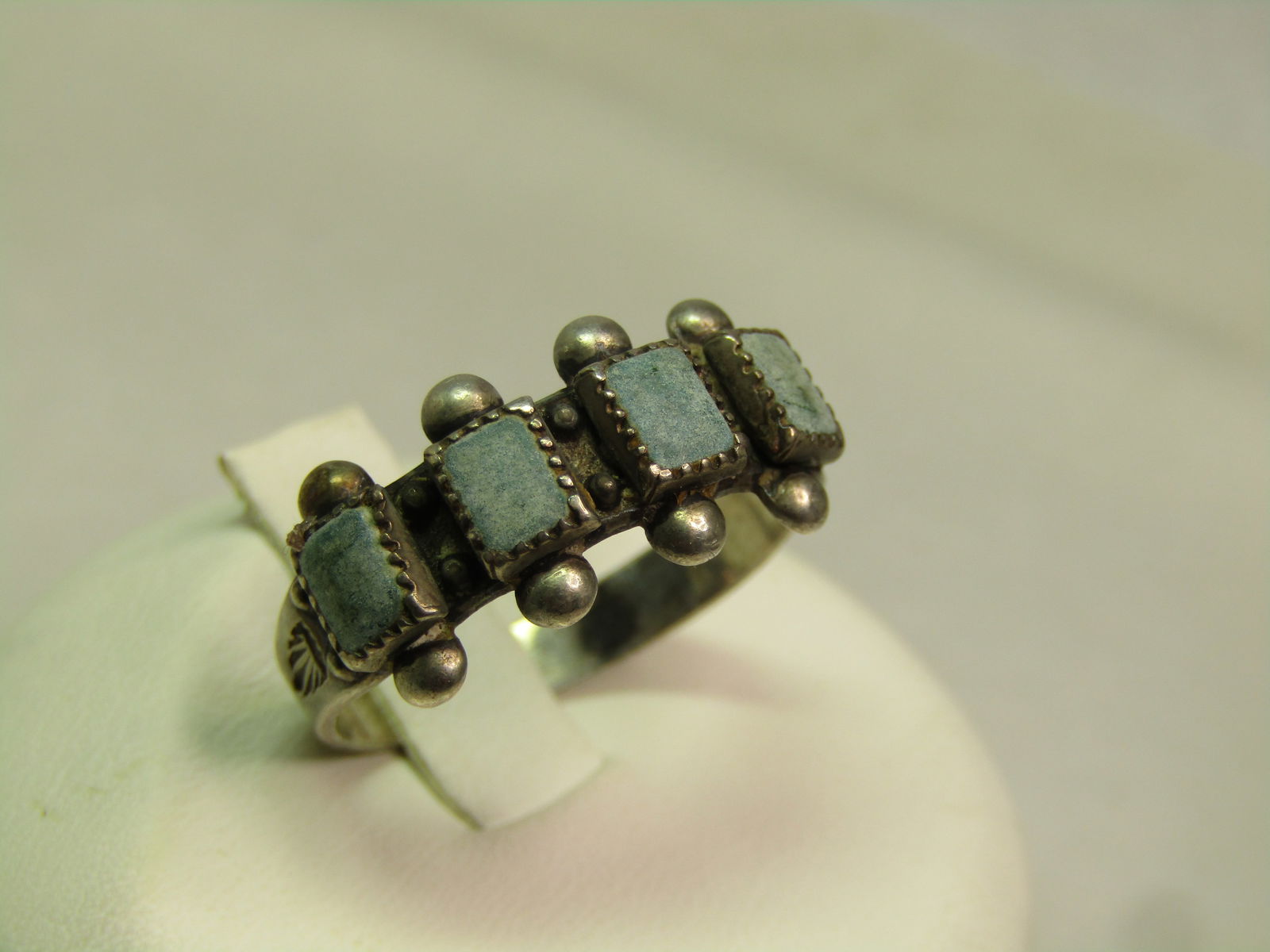 Vintage Sterling Southwestern Green Stone Ring, Sz. 8, 1960's-1970's - 3