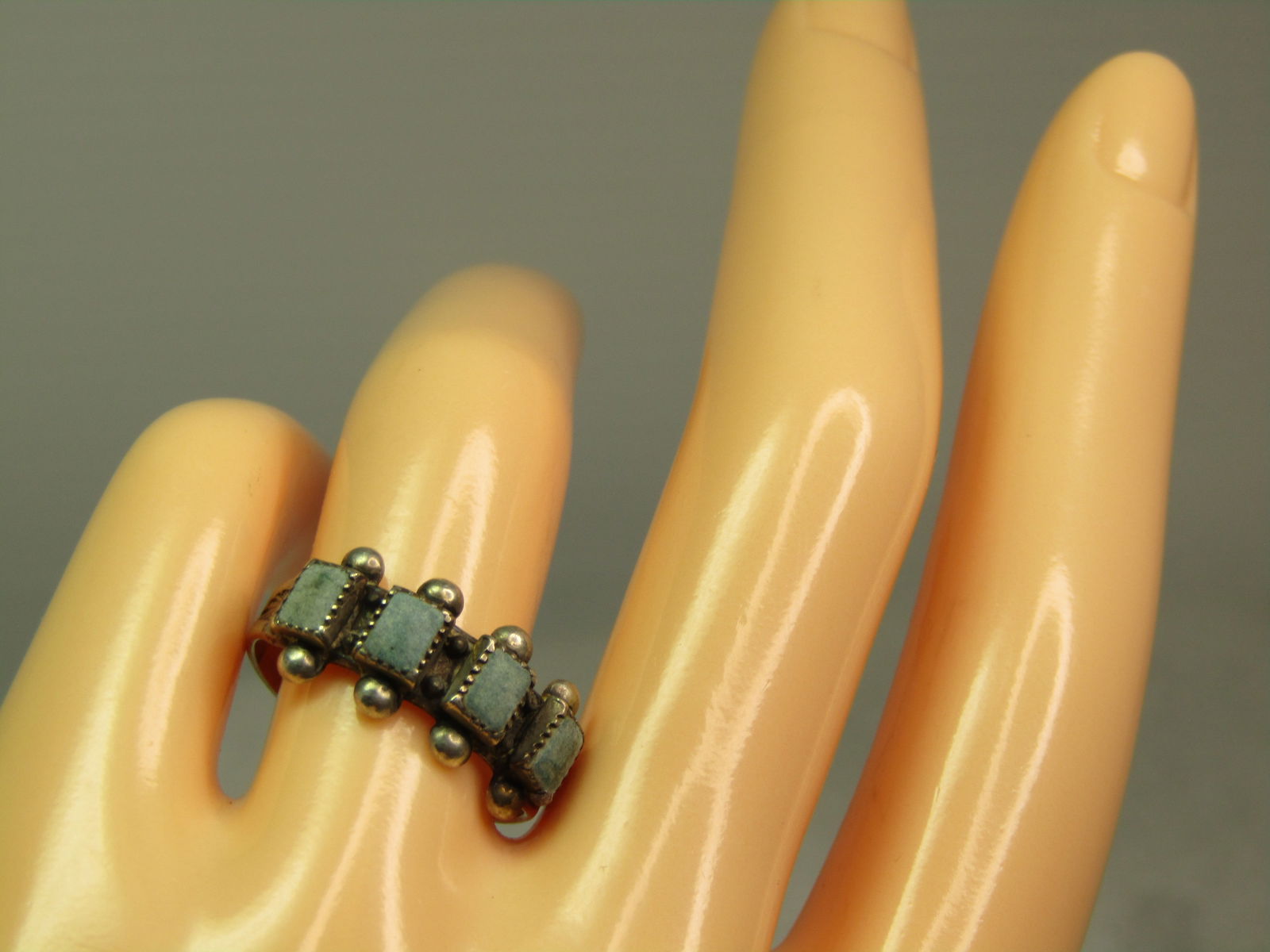 Vintage Sterling Southwestern Green Stone Ring, Sz. 8, 1960's-1970's - 7