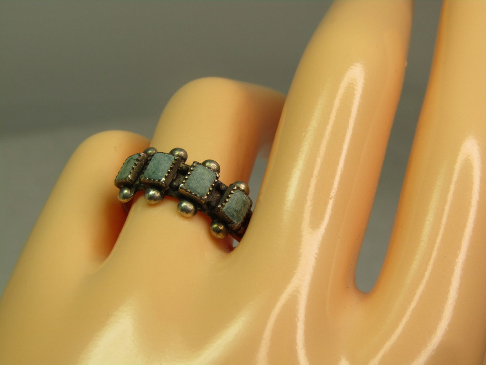 Vintage Sterling Southwestern Green Stone Ring, Sz. 8, 1960's-1970's - 8