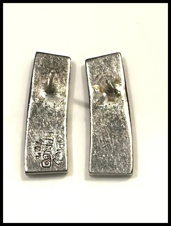 Vintage Sterling Silver and Pink Inlay Earrings - 4