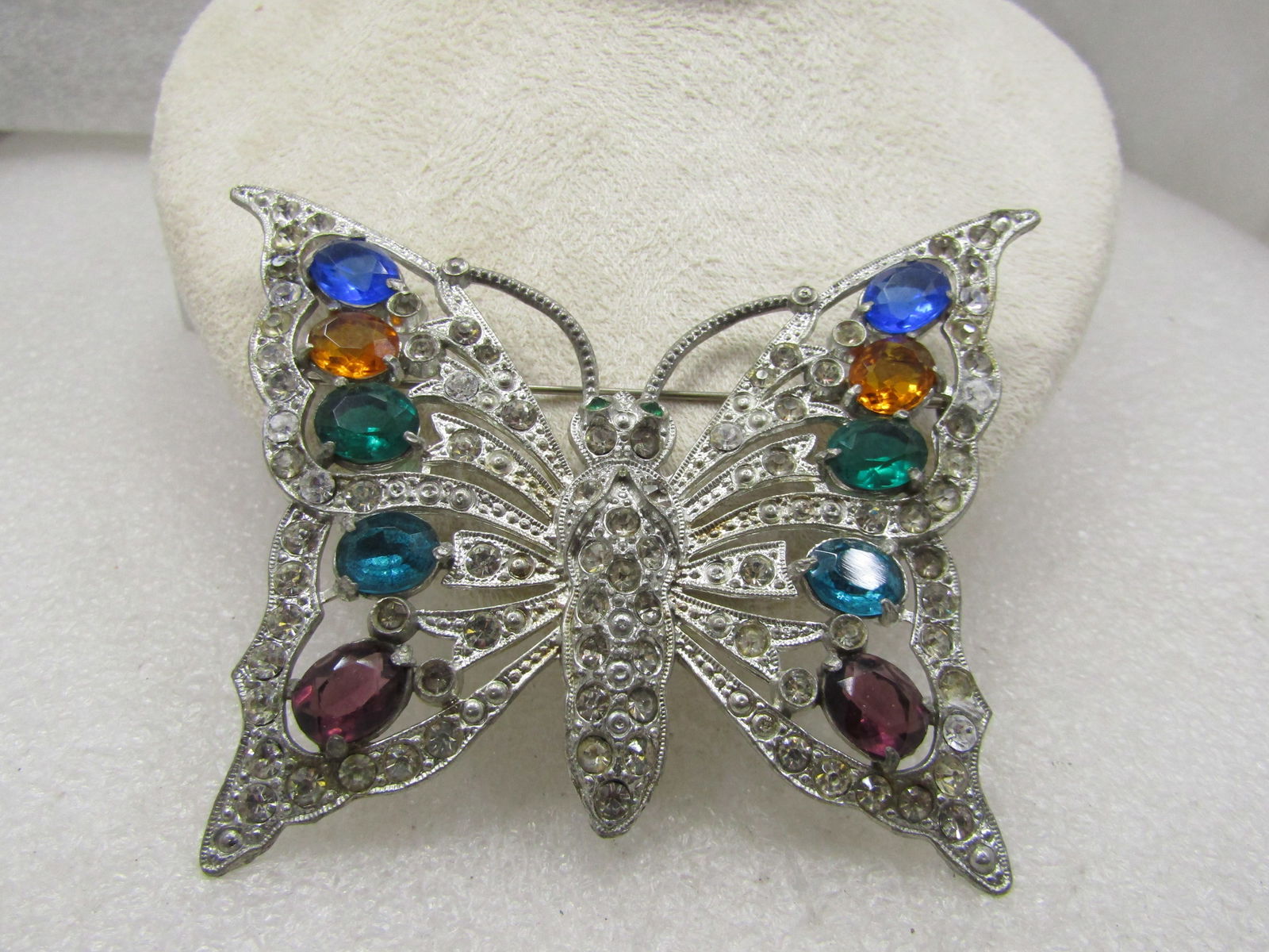 Art Deco Rhinestone Butterfly Brooch, 1930's, Large, Cast Metal (1 of 6)