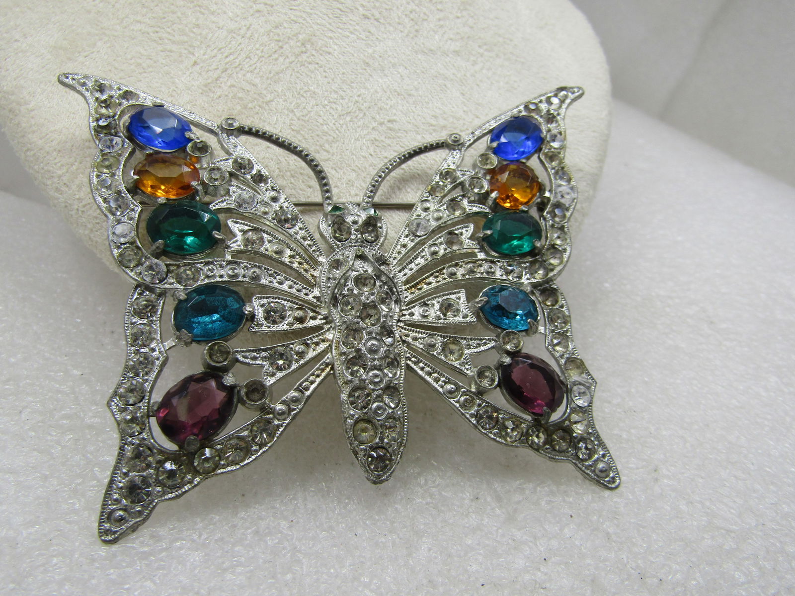 Art Deco Rhinestone Butterfly Brooch, 1930's, Large, Cast Metal - 2