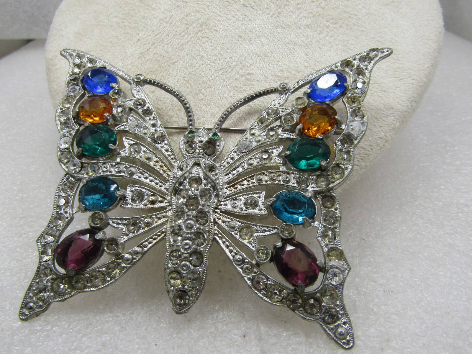 Art Deco Rhinestone Butterfly Brooch, 1930's, Large, Cast Metal - 3