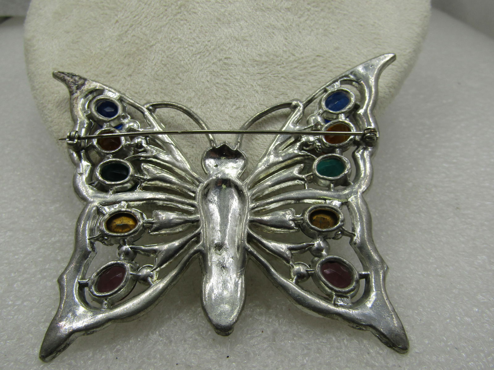 Art Deco Rhinestone Butterfly Brooch, 1930's, Large, Cast Metal - 4