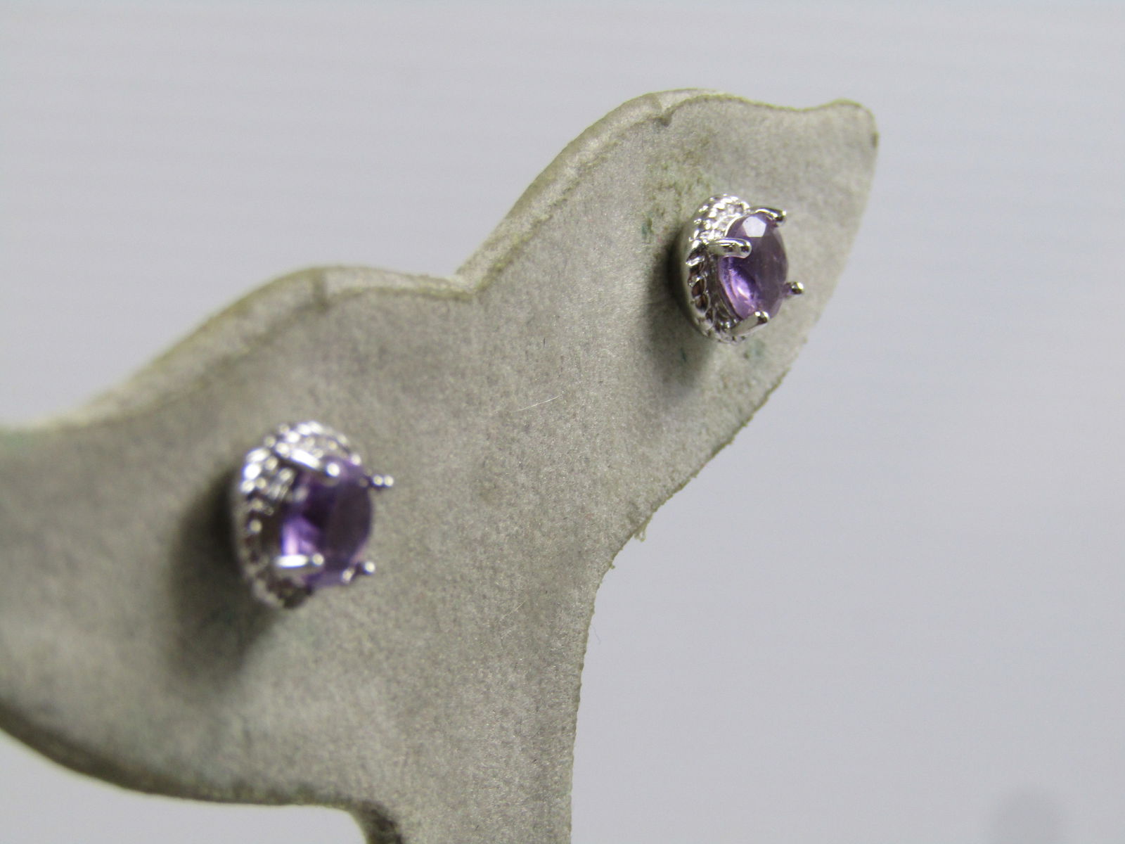 Sterling Amethyst Diamond Chip Earrings, Pierced, Signed, 1990's - 3