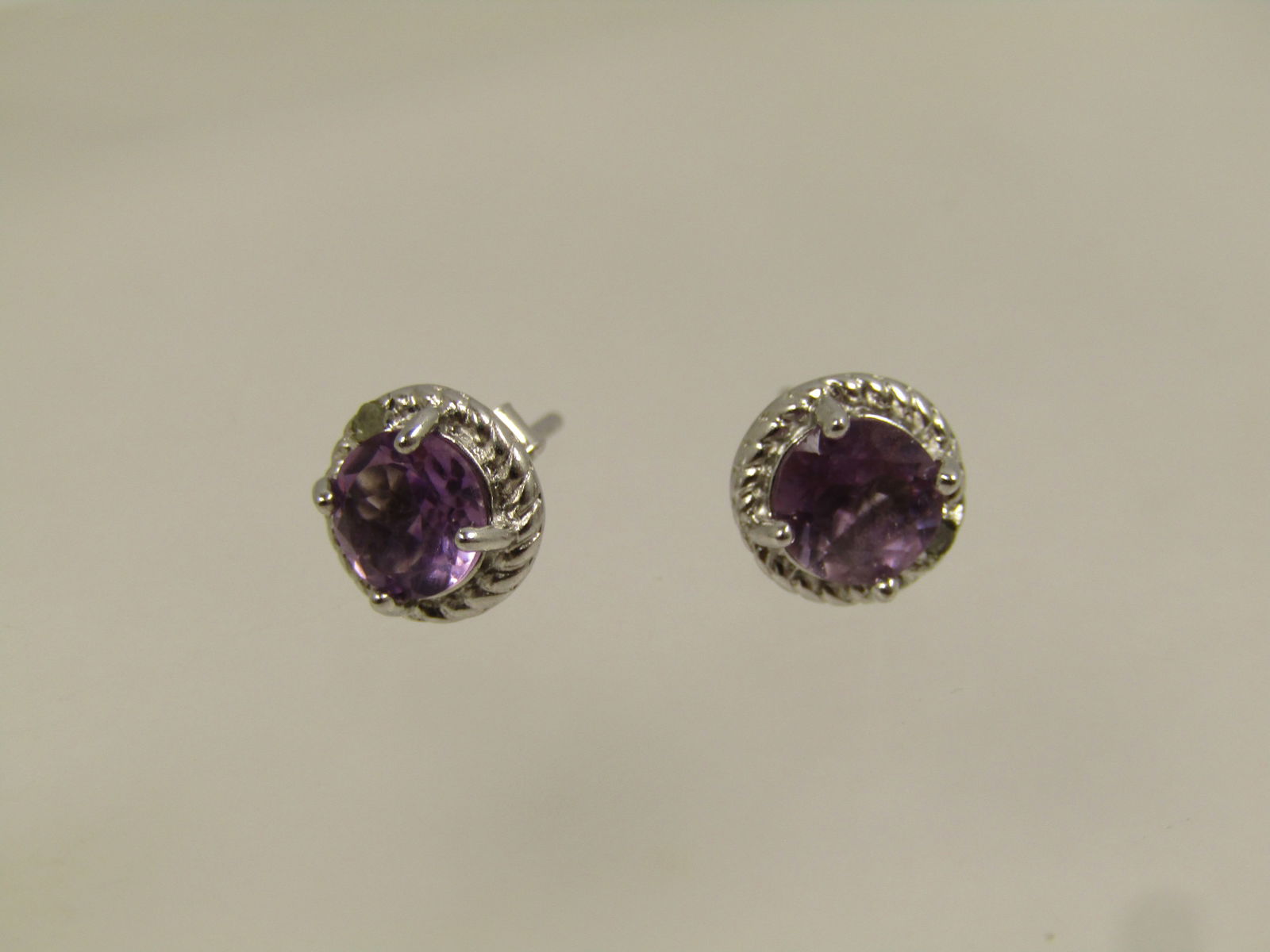 Sterling Amethyst Diamond Chip Earrings, Pierced, Signed, 1990's - 5