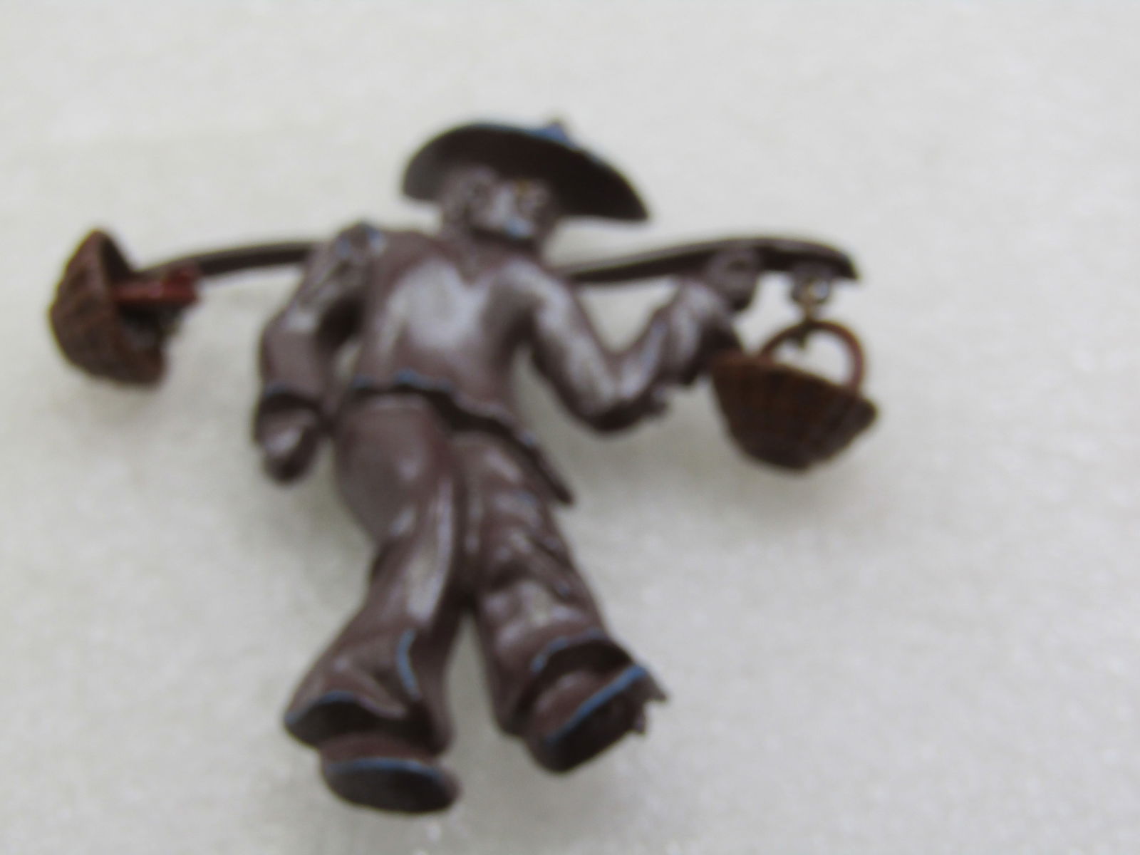 Vintage Chinese Basket Carrier Brooch, 2.75" Tall, by 2.25, Mid-Century - 3