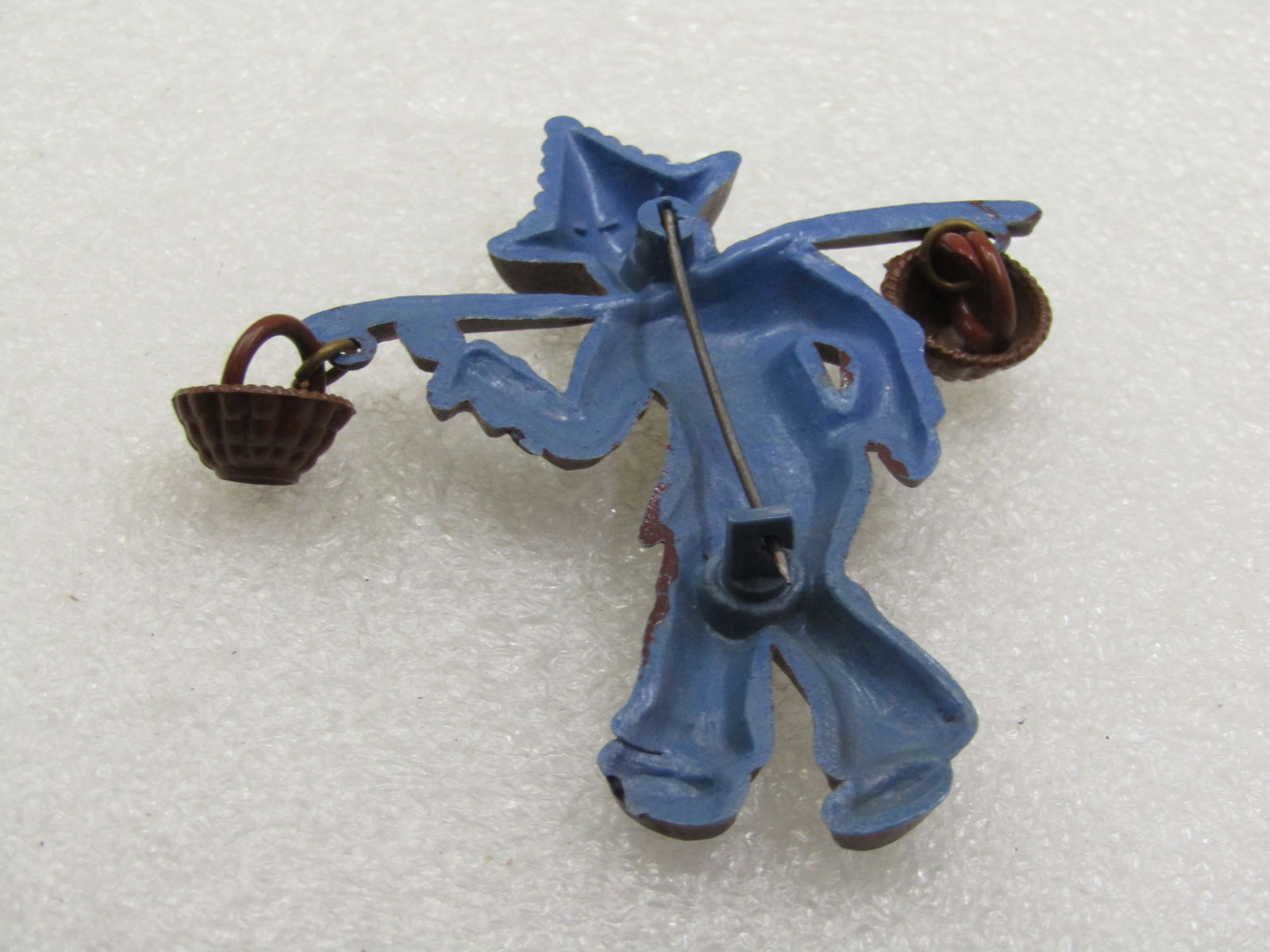 Vintage Chinese Basket Carrier Brooch, 2.75" Tall, by 2.25, Mid-Century - 4