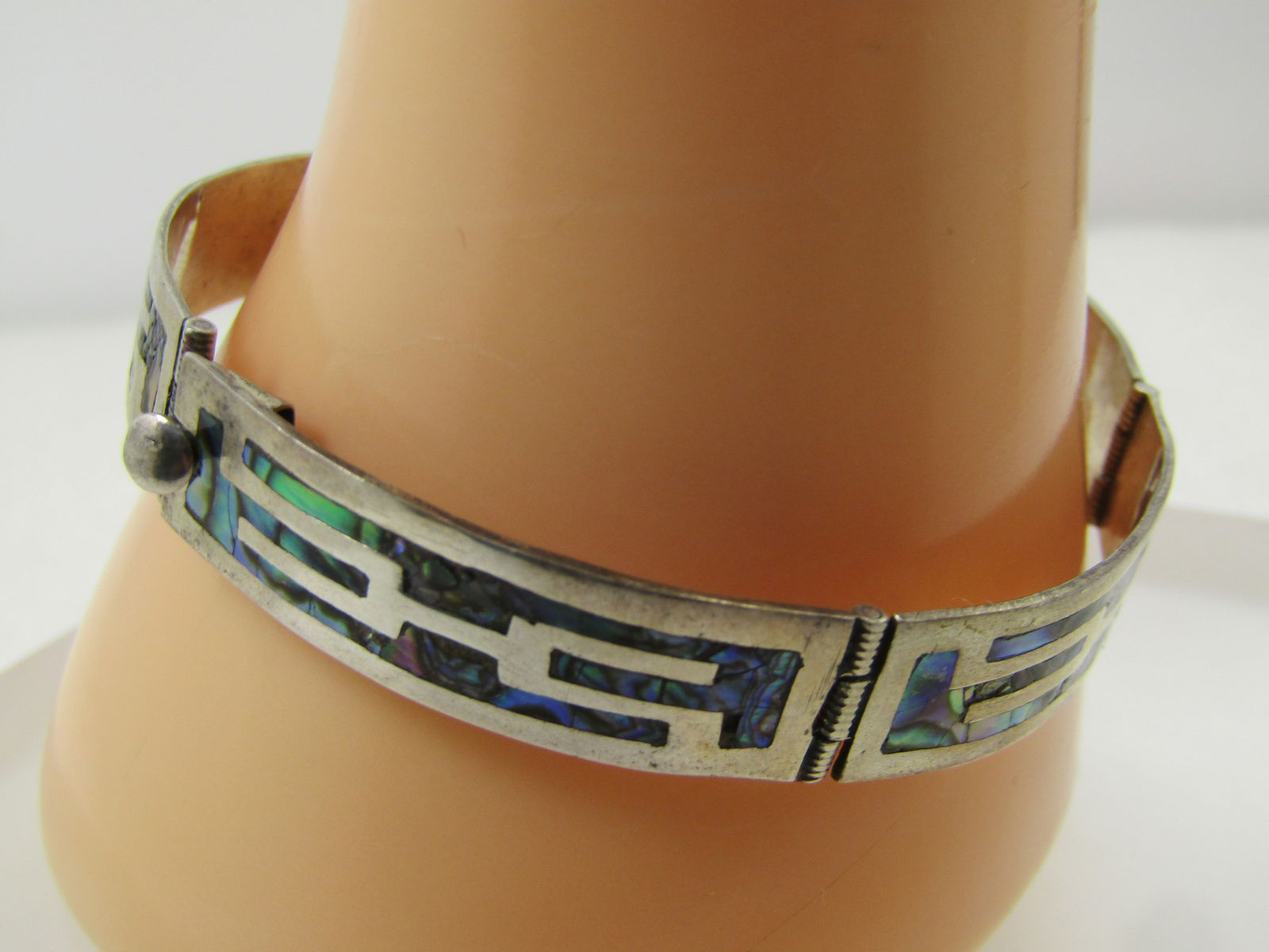 Vintage Sterling Inlaid Abalone Panel Bracelet, Mexico, Taxco, Signed, 1960's-1970's - 2