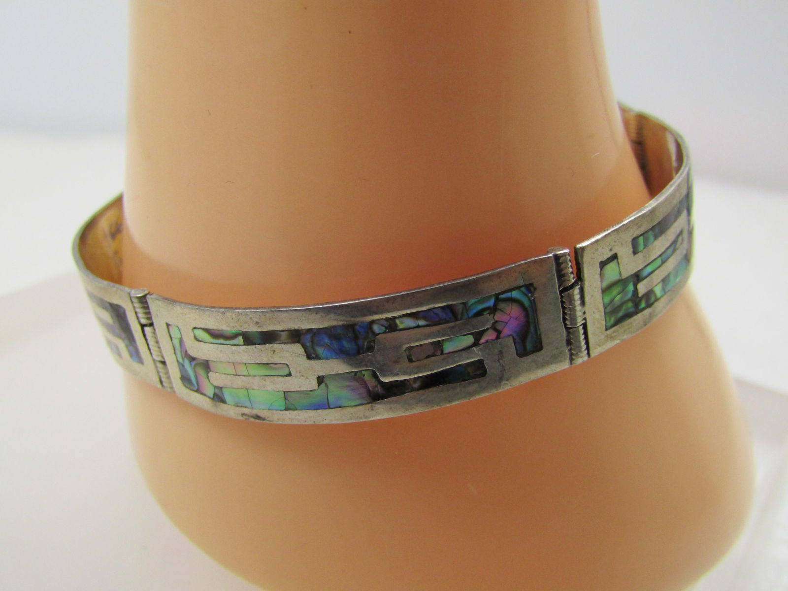 Vintage Sterling Inlaid Abalone Panel Bracelet, Mexico, Taxco, Signed, 1960's-1970's - 3