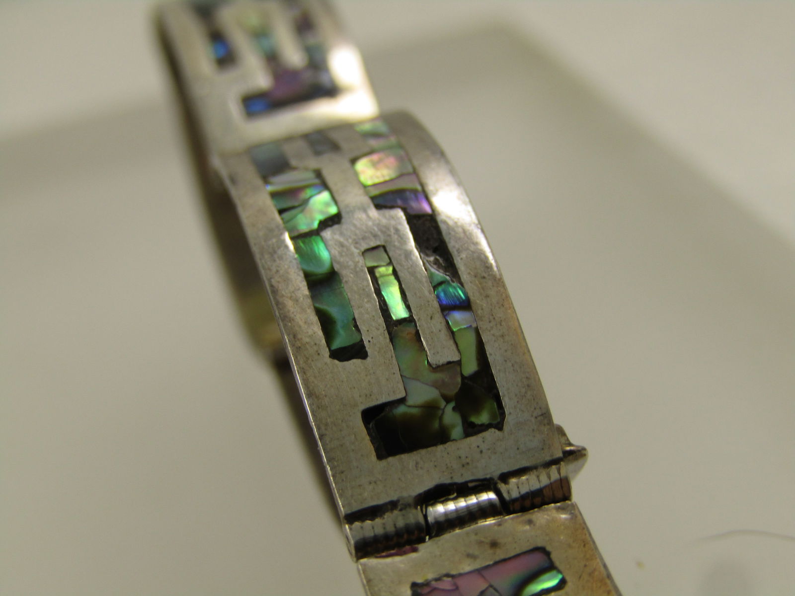 Vintage Sterling Inlaid Abalone Panel Bracelet, Mexico, Taxco, Signed, 1960's-1970's - 6