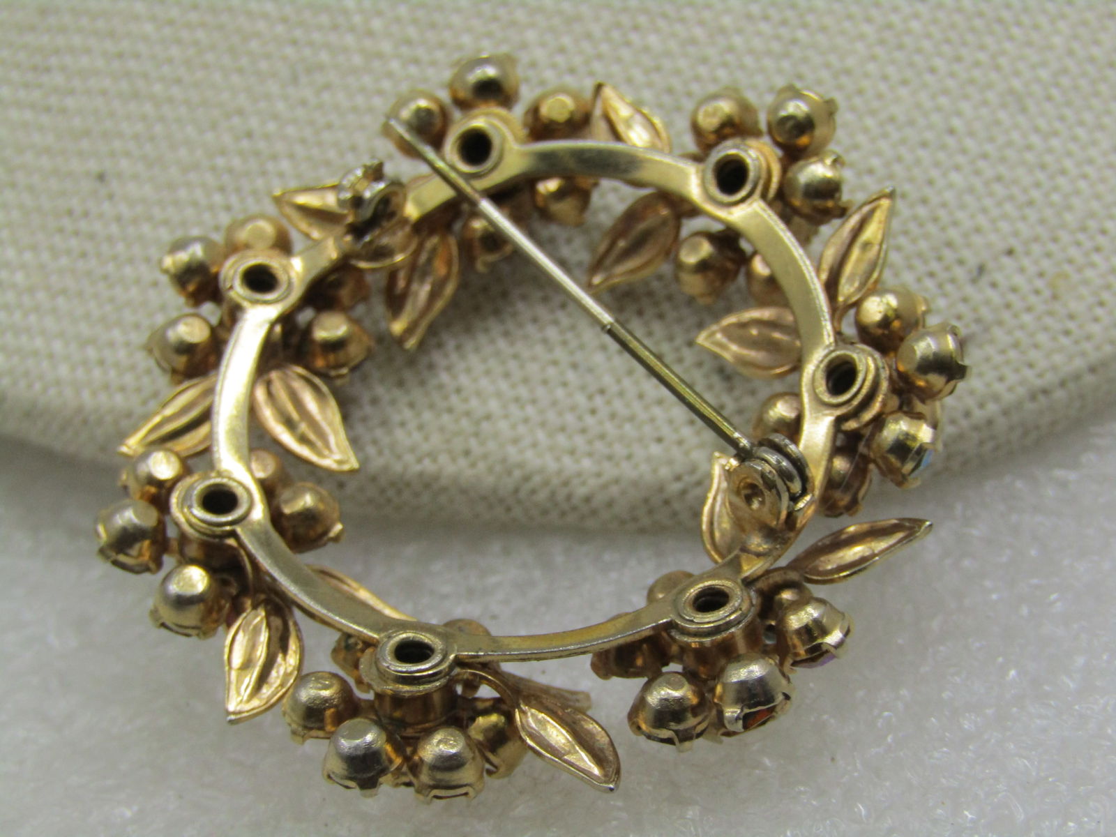 Vintage Rhinestone Wreath Brooch, Aurora Borealis Blossom, 1-5/8" - 5