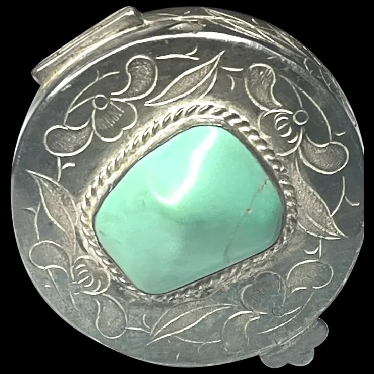 Vintage Sterling Silver and Turquoise Round Trinket/ Pill/ Keepsake Box (1 of 7)