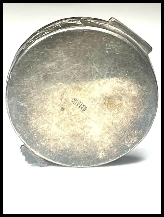 Vintage Sterling Silver and Turquoise Round Trinket/ Pill/ Keepsake Box - 6