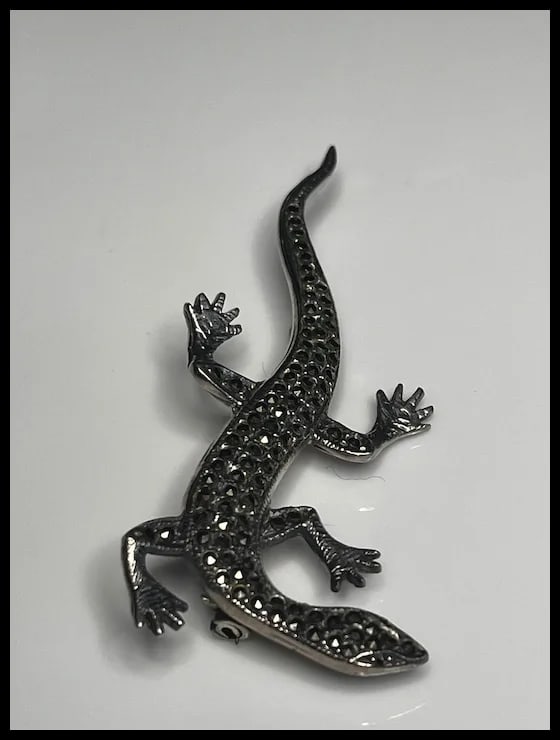 Vintage Sterling Silver Marcasite Lizard Brooch - 3