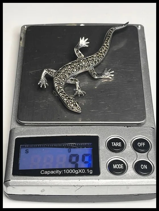 Vintage Sterling Silver Marcasite Lizard Brooch - 5