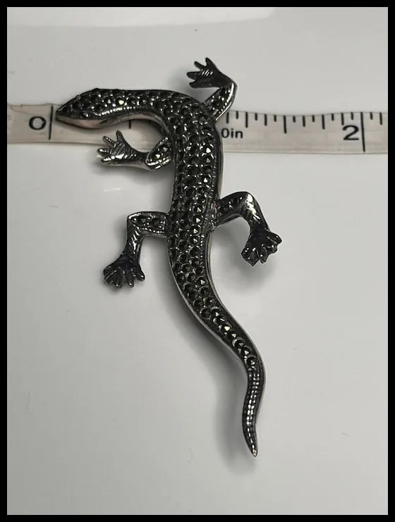 Vintage Sterling Silver Marcasite Lizard Brooch - 6
