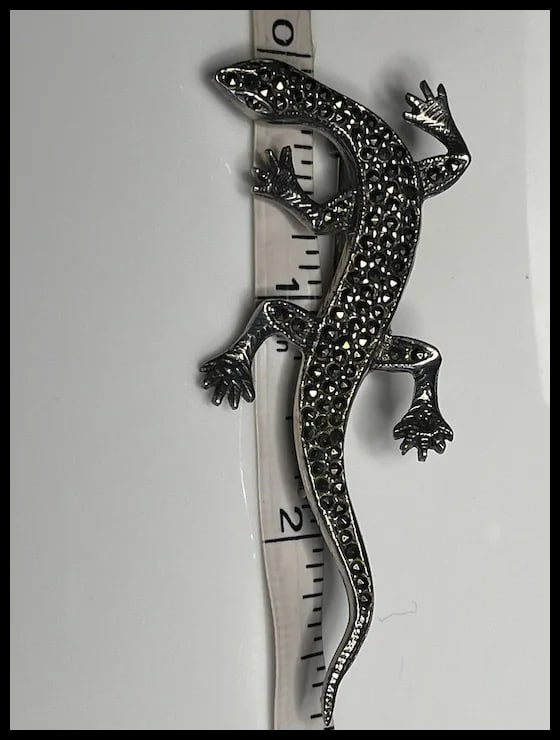 Vintage Sterling Silver Marcasite Lizard Brooch - 7