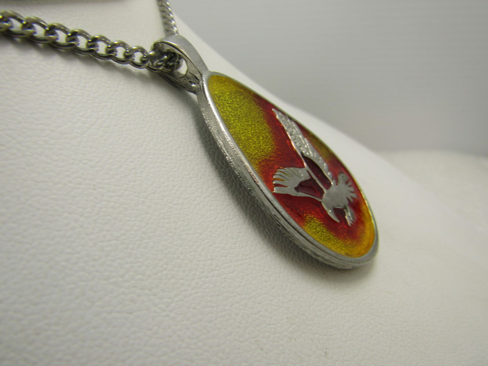 Vintage Yellow/Orange/Red Enameled Eagle Necklace, 18", Unisex, 1970's-1980's - 2