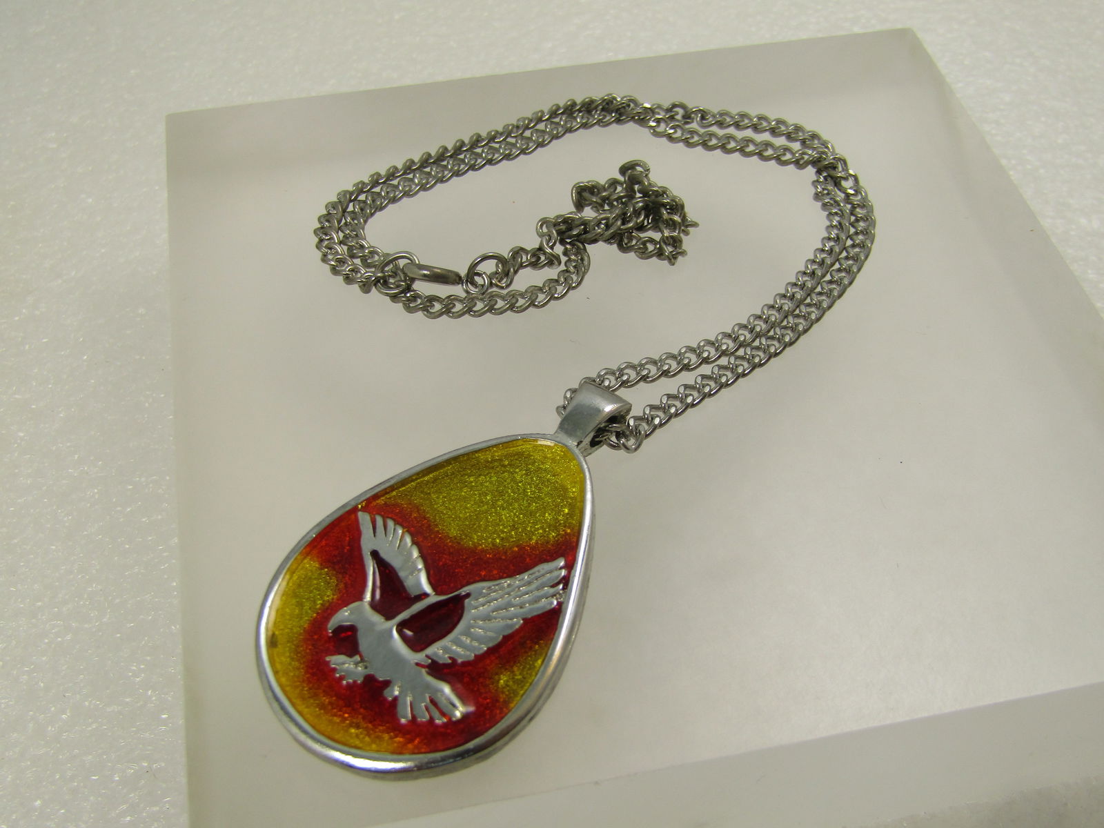 Vintage Yellow/Orange/Red Enameled Eagle Necklace, 18", Unisex, 1970's-1980's - 6