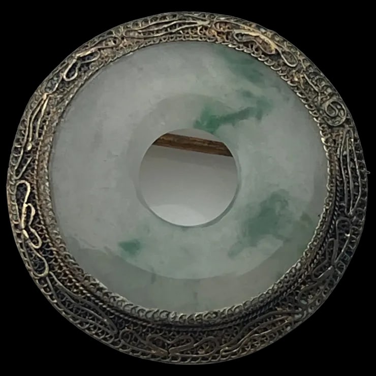 Vintage Lucky Jade and Sterling Silver China Brooch (1 of 5)