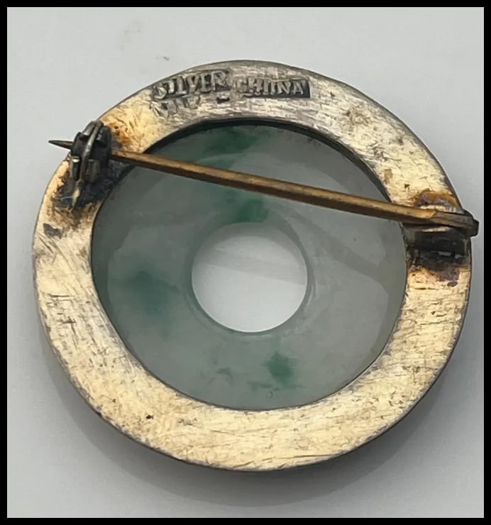 Vintage Lucky Jade and Sterling Silver China Brooch - 3