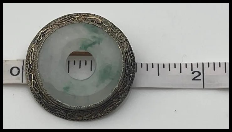 Vintage Lucky Jade and Sterling Silver China Brooch - 4